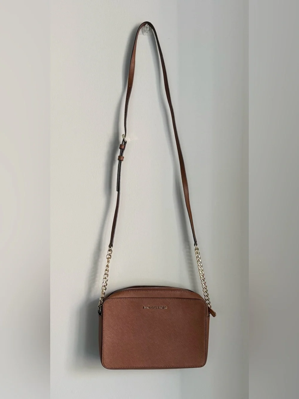 Michael Kors Jet Set Saffiano Leather Crossbody Bag Luggage BROWN Vintage